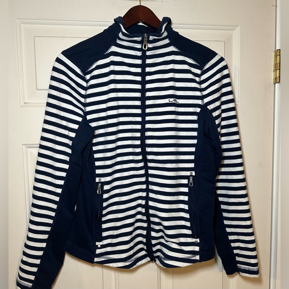 Lauren Active Ralph Lauren Women's Size‎ L Full Zip Jacket Blue/White Striped.